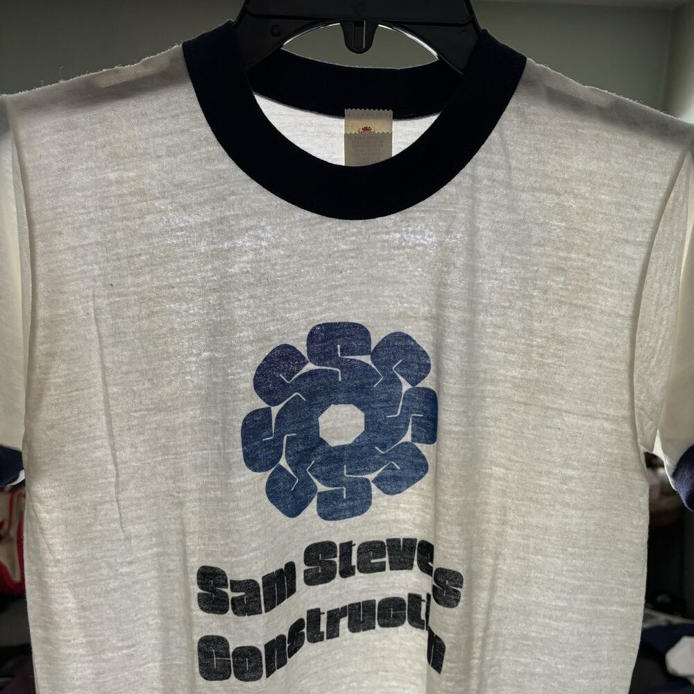 Vintage Paper Thin T Shirt Mens Medium White Springfoot Ringer Construction 70s